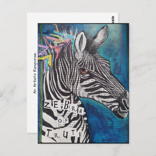'Zebra of Truth' funky mixed media briefkaart (Voorkant / Achterkant)