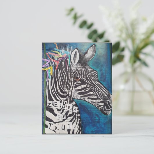 'Zebra of Truth' funky mixed media briefkaart (Staand voorkant)