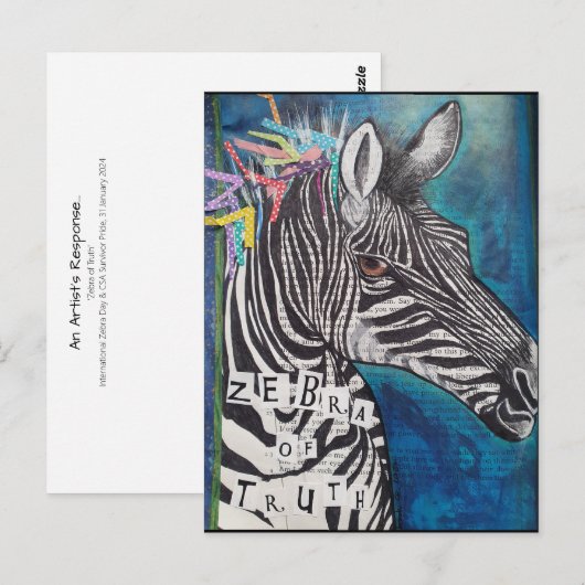 'Zebra of Truth' funky mixed media briefkaart (Voorkant / Achterkant)
