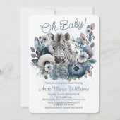 Zebra Oh Baby Blue Floral Baby shower Kaart (Voorkant)