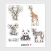 Zebra Olifant Koala Giraffe Safari Panda Dieren Sticker (Vel)