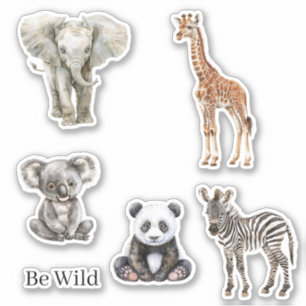 Zebra Olifant Koala Giraffe Safari Panda Dieren Sticker