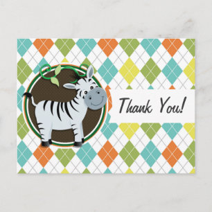 Zebra on Colorful Argyle Pattern Briefkaart