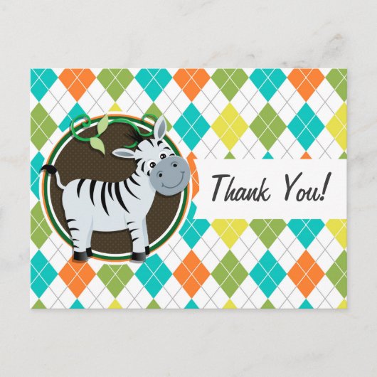 Zebra on Colorful Argyle Pattern Briefkaart (Voorkant)