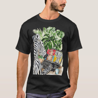 Zebra on zoom call waterverf t-shirt