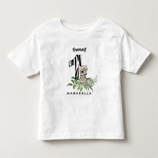 *~* Zebra ONE First Birthday Oerwoud Baby Girl Kinder Shirts (Voorkant)