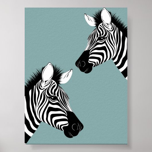 Zebra op blauw Poster (Voorkant)