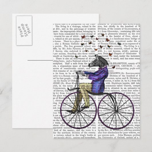 Zebra op fiets briefkaart (Voorkant / Achterkant)