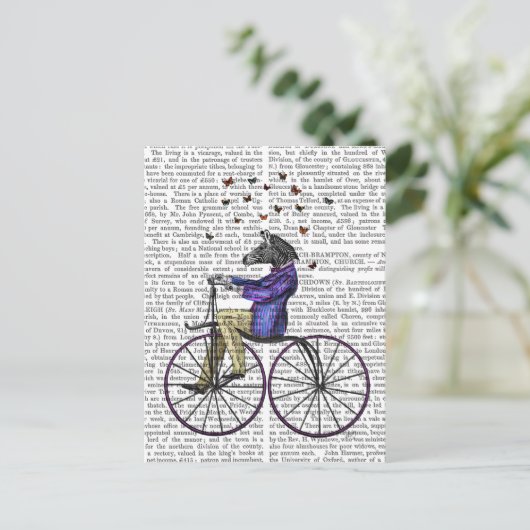 Zebra op fiets briefkaart (Staand voorkant)