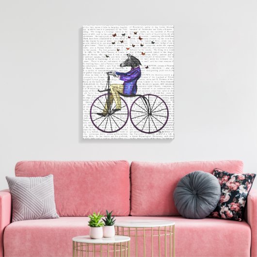 Zebra op fiets canvas afdruk (Insitu (Woonkamer))