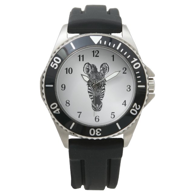 Zebra op Silver Black-nummers Horloge (Voorkant)