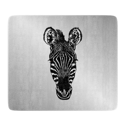Zebra op Silver Snijplank (Voorkant)