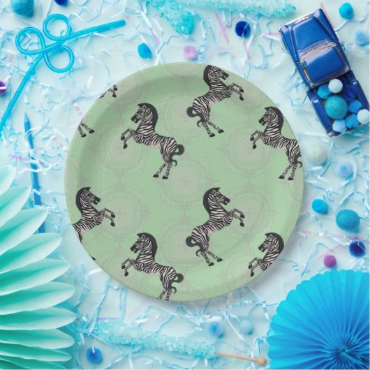 Zebra op Starburst met Bleek Groen Papieren Bordje (Feest)