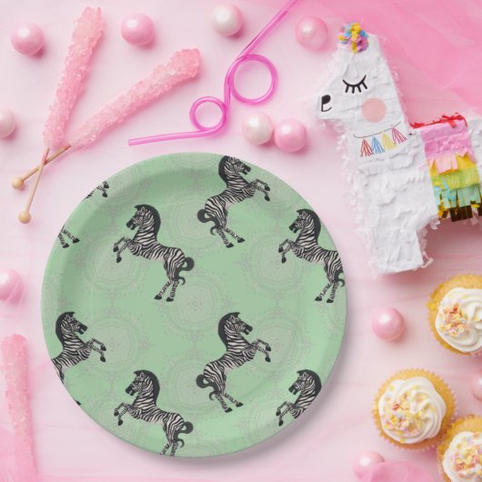 Zebra op Starburst met Bleek Groen Papieren Bordje (Feest)