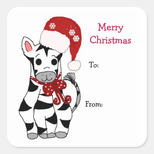 Zebra opgedoft voor de feestdagen vierkante sticker (Voorkant)