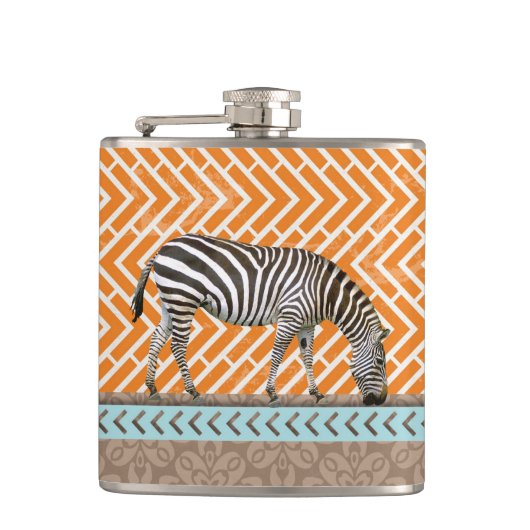Zebra Oranje Chevrons Tan Blue Hip Flask Heupfles (Voorkant)