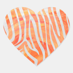Zebra Oranje en wit afdrukken Hart Sticker