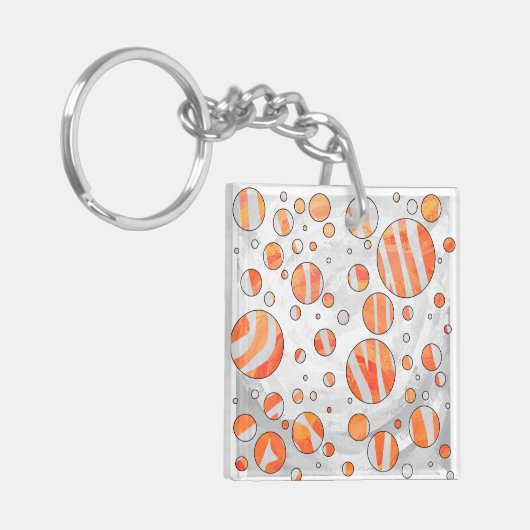 Zebra Oranje en witte poka Dot Sleutelhanger (Voorkant Links)