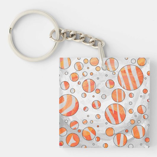 Zebra Oranje en witte poka Dot Sleutelhanger (Voorkant)