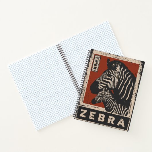 Zebra Paar met Retro Stripes en Rode Zon Notitieboek (Binnen)