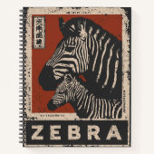 Zebra Paar met Retro Stripes en Rode Zon Notitieboek (Voorkant)