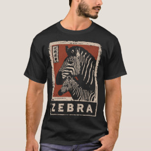 Zebra Paar met Retro Stripes en Rode Zon T-shirt