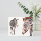 "Zebra Paar" Waterverf Wildlife Art Briefkaart (Staand voorkant)