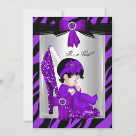 Zebra Paars Baby shower op hoog niveau Brunette Gi Kaart