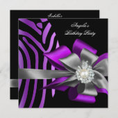 Zebra Paars Black Silver Bow Pearl Birthday 2 Kaart (Voorkant / Achterkant)