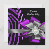Zebra Paars Black Silver Bow Pearl Birthday 2 Kaart (Voorkant)