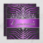 Zebra Paars roze zwart Quinceanera 15e verjaardag Kaart (Voorkant / Achterkant)
