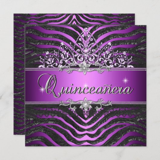 Zebra Paars roze zwart Quinceanera 15e verjaardag Kaart (Voorkant / Achterkant)