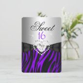 Zebra Paars Silver Sweet 16 Zestien verjaardag Kaart (Staand voorkant)