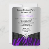Zebra Paars Silver Sweet 16 Zestien verjaardag Kaart (Achterkant)
