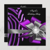 Zebra Paars zwarte zilver Bow Pareldag Kaart (Voorkant / Achterkant)