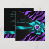 Zebra Paarse Blauwgroen verjaardag Blauwe Zwarte Kaart (Voorkant / Achterkant)