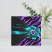 Zebra Paarse Blauwgroen verjaardag Blauwe Zwarte Kaart (Staand voorkant)