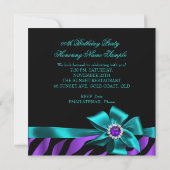 Zebra Paarse Blauwgroen verjaardag Blauwe Zwarte Kaart (Achterkant)