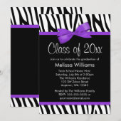 Zebra Paarse Bow Graduation Party Kaart (Voorkant / Achterkant)