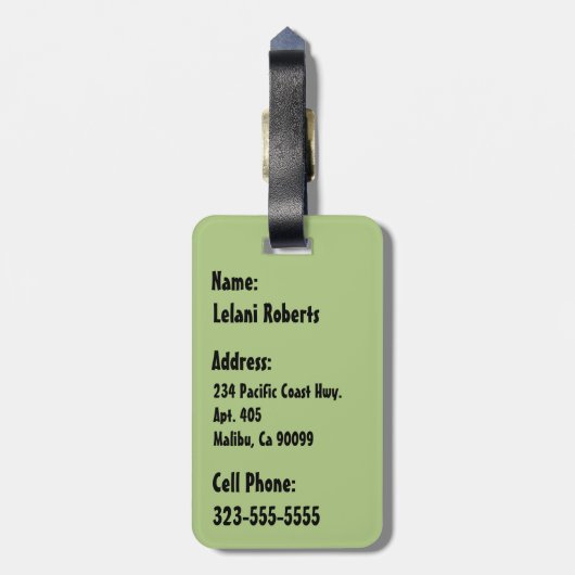 Zebra Palm Aloha Hawaiian Tropical  - Green Bagagelabel (Achterkant verticaal)