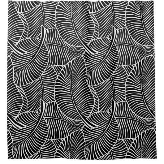 Zebra Palm Hawaiian Tropical Black and White Douchegordijn (Voorkant)