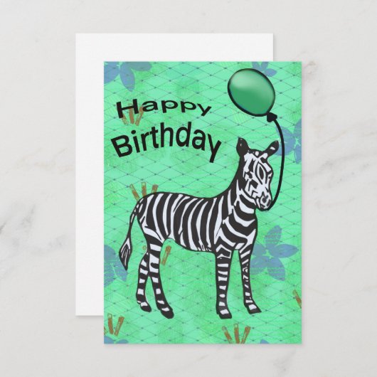 Zebra party verjaardagskaart bedankkaart (Voorkant / Achterkant)