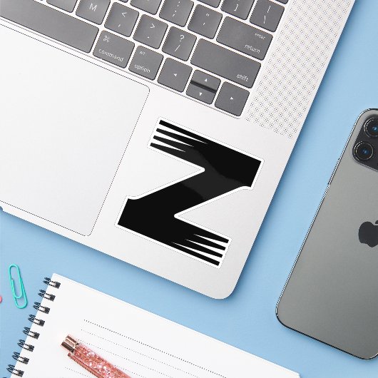 Zebra patroon lijnstijl Z Letter Monogram Sticker (Laptop met iPhone)