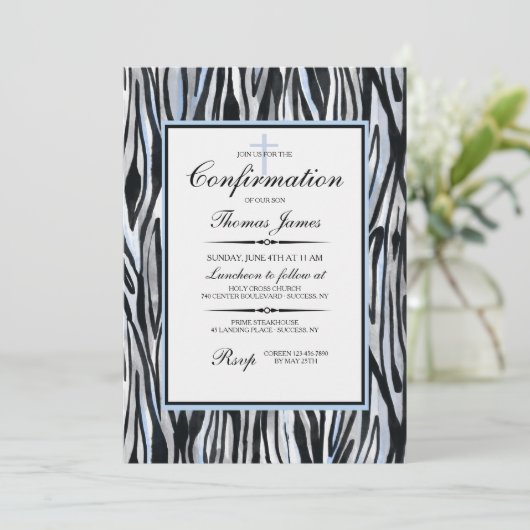 Zebra patroon met blauw kaart (Staand voorkant)