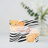 Zebra patroon + oranje rozen Tafel Nummer Postkaar Briefkaart (Staand voorkant)