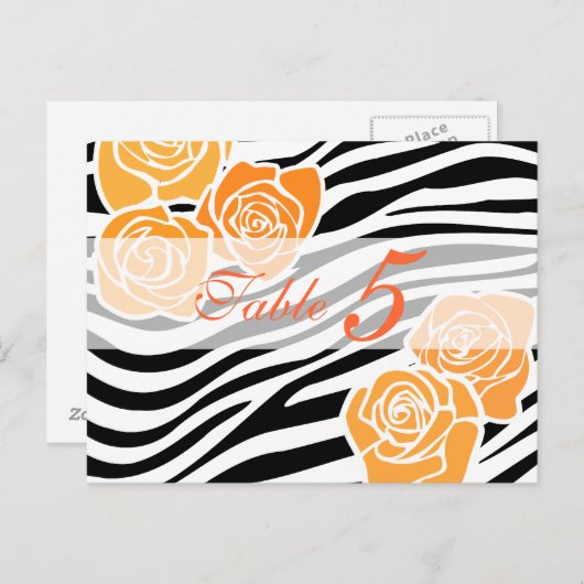 Zebra patroon + oranje rozen Tafel Nummer Postkaar Briefkaart (Voorkant / Achterkant)