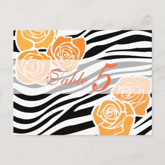 Zebra patroon + oranje rozen Tafel Nummer Postkaar Briefkaart (Voorkant)