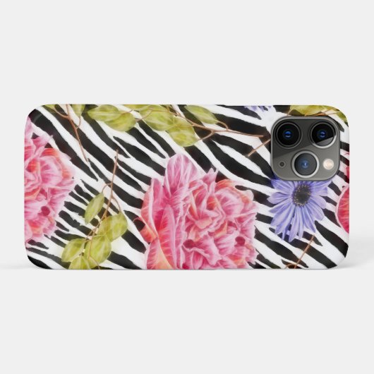 Zebra patroon roze bloemen en strepen Case-Mate iPhone case (Achterkant (horizontaal))