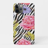 Zebra patroon roze bloemen en strepen Case-Mate iPhone case (Achterkant)