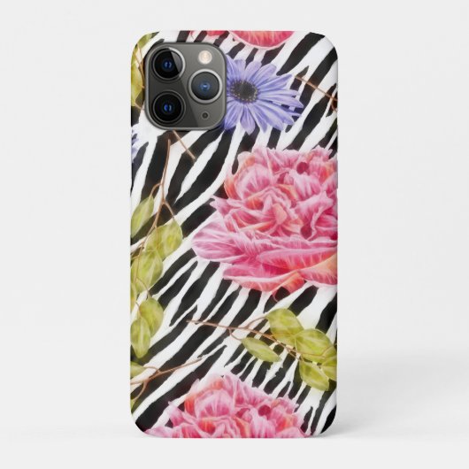 Zebra patroon roze bloemen en strepen Case-Mate iPhone case (Achterkant)